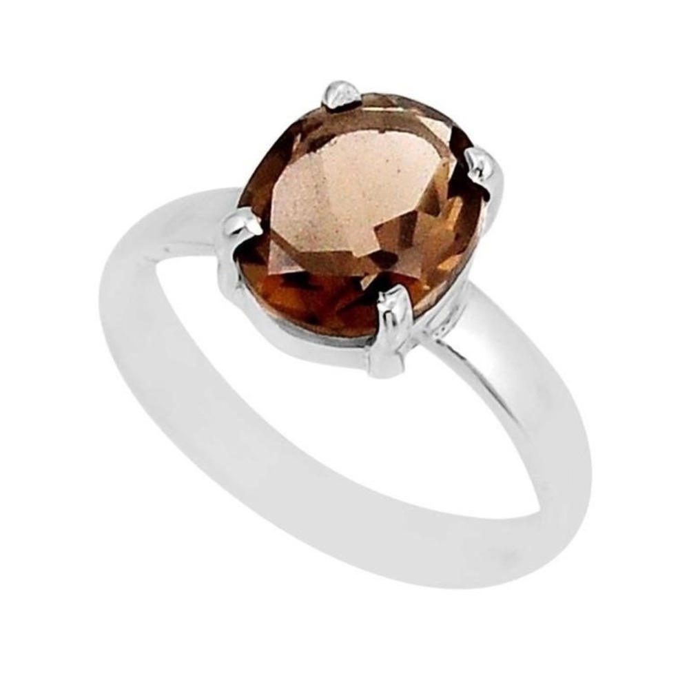 Natural 4.25ct Oval-cut Smoky Topaz Solitaire Ring